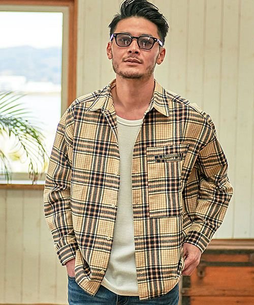 Cavaria ポケット付きビッグシルエット長袖チェックシャツ メンズ ネルシャツ ブランド 長袖 チェック柄 大きいサイズ アメカジ 大人 ファッション 春 キャバリア Cavaria Magaseek