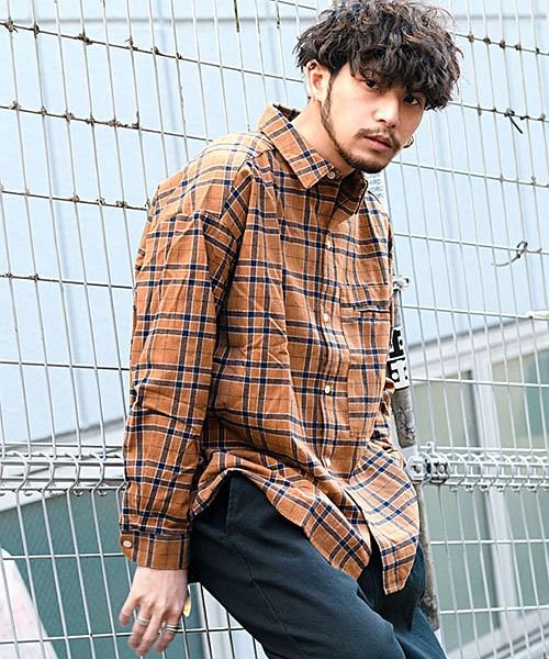 Cavaria ポケット付きビッグシルエット長袖チェックシャツ メンズ ネルシャツ ブランド 長袖 チェック柄 大きいサイズ アメカジ 大人 ファッション 春 キャバリア Cavaria Magaseek