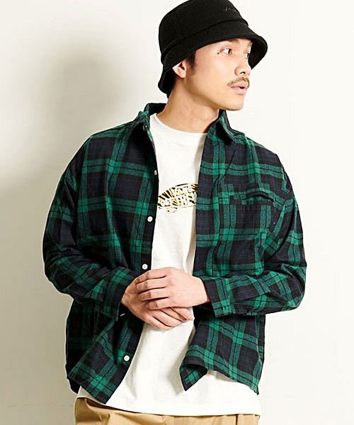 Cavaria ポケット付きビッグシルエット長袖チェックシャツ メンズ ネルシャツ ブランド 長袖 チェック柄 大きいサイズ アメカジ 大人 ファッション 春 キャバリア Cavaria Magaseek