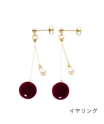 cream dot(クリームドット)/秋冬素材×パールの華奢スイングイヤリング/ピアス/ワイン系3