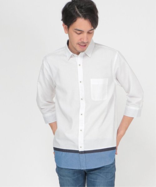 ikka(イッカ)/7分袖オックス裾切り替えシャツ/ホワイト