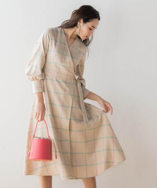 セール チェックカシュクール風ワンピース 洗濯機で洗える ビアッジョブルー Viaggio Blu Magaseek