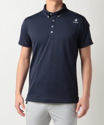 le coq sportif GOLF (ルコックスポルティフ（ゴルフ）)/ゴルファーズアドレスカッティングロゴジャガード半袖シャツ(吸汗速乾/UVケア(UPF15))【アウトレット】/ネイビー