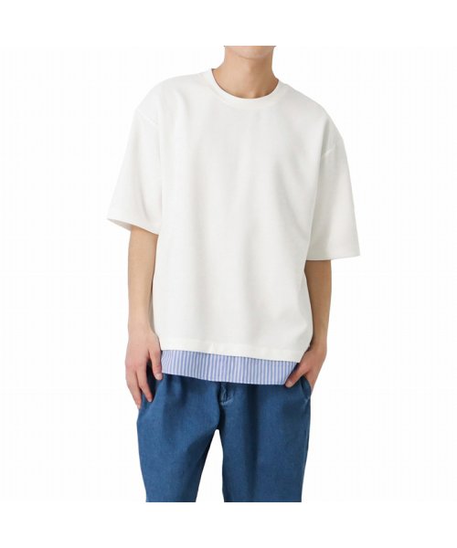MAC HOUSE(men)(マックハウス（メンズ）)/URBAN COLLECTION アーバンコレクション ポンチ素材 ハンサムフェイクレイヤードTシャツ 2071562C/ホワイト