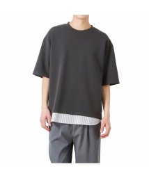 MAC HOUSE(men)(マックハウス（メンズ）)/URBAN COLLECTION アーバンコレクション ポンチ素材 ハンサムフェイクレイヤードTシャツ 2071562C/チャコール