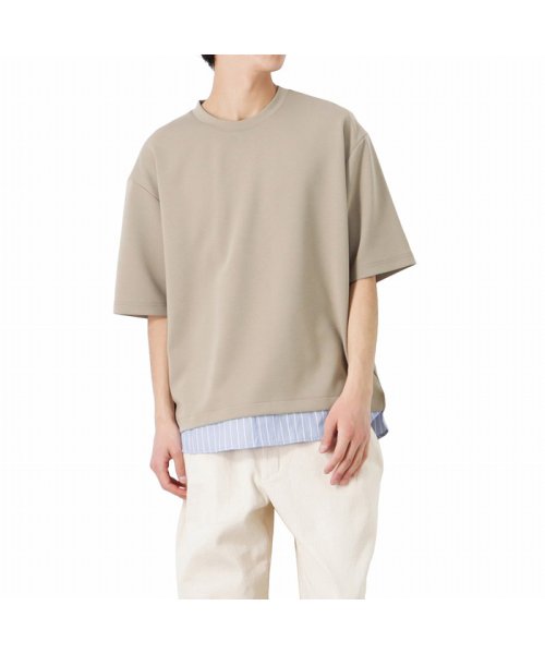 MAC HOUSE(men)(マックハウス（メンズ）)/URBAN COLLECTION アーバンコレクション ポンチ素材 ハンサムフェイクレイヤードTシャツ 2071562C/グレージュ