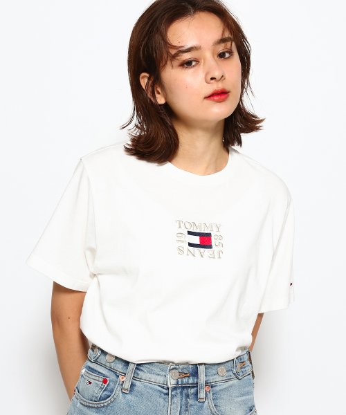 TOMMY JEANS(トミージーンズ)/ボックスロゴショートスリーブTシャツ/ホワイト