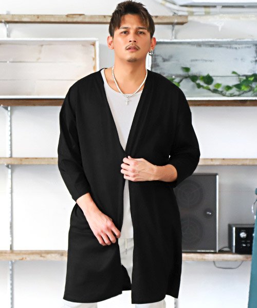 セール 天竺ビッグカーディガン カーディガン メンズ ノーカラー コーディガン 羽織り ロング丈 ラグスタイル Luxstyle Magaseek