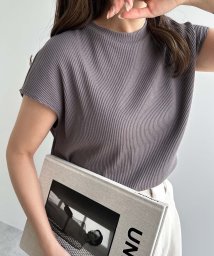 and　Me...(アンドミー)/テレコリブ半袖フレンチスリーブTシャツ トップス/チャコールグレー