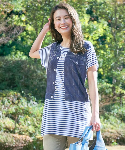 ベストとボーダーtシャツのトロンプルイユブラウス キャラ オ クルス Cara O Cruz Magaseek