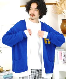 JIGGYS SHOP(ジギーズショップ)/サガラ刺繍ニットカーデ / カーディガン メンズ ニットカーディガン cardigan トップス ビッグシルエット/ブルー