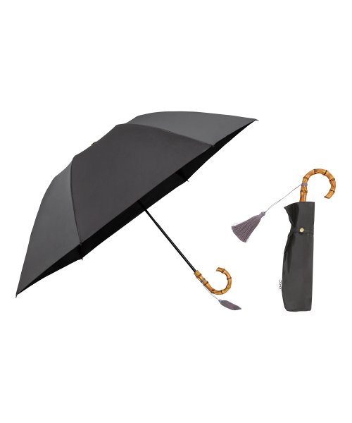 Wpc．(Wpc．)/【Wpc.公式】日傘 UVO（ウーボ）3段折 無地タッセル ミニ 55cm 完全遮光 UVカット100％ 遮熱 晴雨兼用 大きめ レディース 折り畳み傘/ブラック