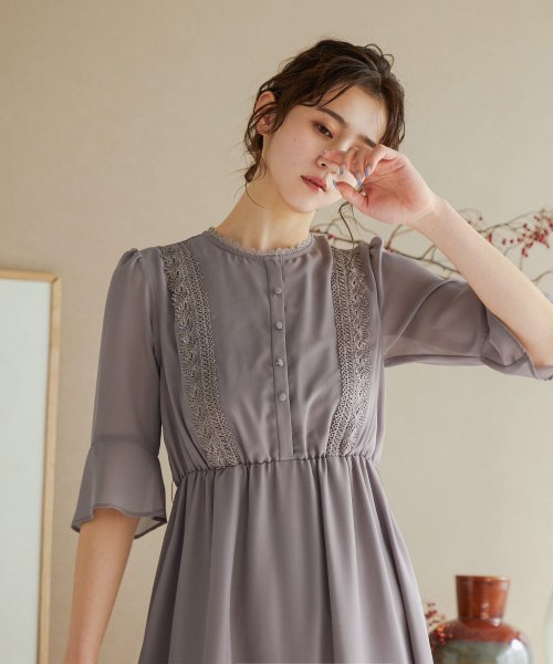 セール 結婚式 ワンピース パーティードレス マタニティー 授乳口 フロントボタン シフォン ロング丈 袖あり 七分袖 リボン ドレス オケージョン ウエストゴム 二次 ニアナ Niana Magaseek