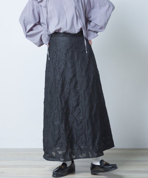OMNES(オムネス)/【OMNES】フラワージャガードAラインスカート/ブラック