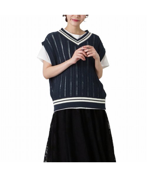 MAC HOUSE(women)(マックハウス（レディース）)/NAVY ネイビー チルデンベストアンサンブル 112323802/ネイビー