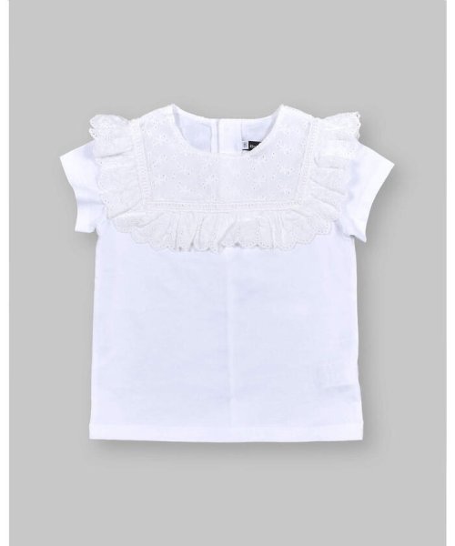 BeBe(ベベ)/はしご レース フリル 切り替え Tシャツ (90~140cm)/ホワイト