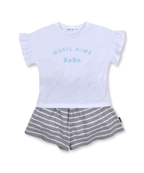 Noeil aime BeBe(ノイユ　エーム　べべ)/2点 セット 半袖 フリル ロゴ プリント Tシャツ + ボーダー パンツ (8/グレー系