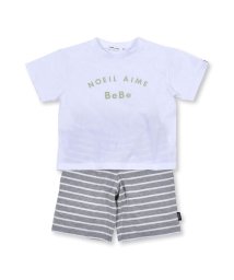 Noeil aime BeBe(ノイユ　エーム　べべ)/2点 セット ロゴ プリント Tシャツ + ボーダー パンツ (80~130cm/グレー系
