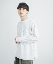 Rocky Monroe(ロッキーモンロー)/ビッグT メンズ レディース 長袖 カットソー Tシャツ ロンT ヘビーウェイト 無地 配色 胸ポケット オーバーサイズ ルーズ ワイド リラックス ゆったり /ホワイト系1