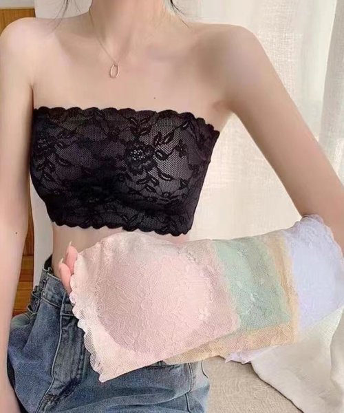 セール チューブトップ ブラトップ 総レース インナー 白 黒 ベアトップ Bura チラ見え 防止 谷間隠し 下着 カップ付 レース 見せブラ ブラジャー ショッピングゴー Shoppinggo Magaseek