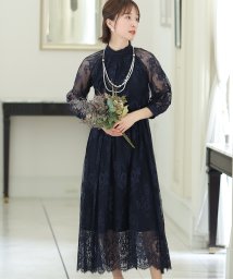 PourVous(プールヴー)/ハイネック総レースワンピース 結婚式 パーティードレス/ブルー