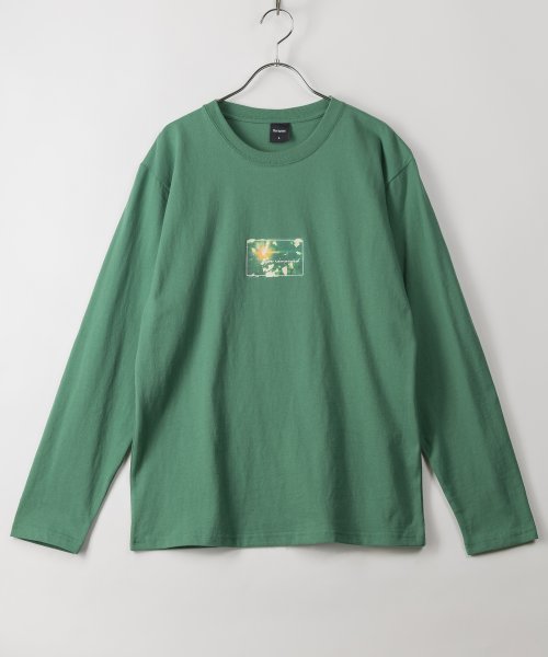 Amerikaya(Amerikaya)/【アメリカ屋】ベーシックプリント(ボックスロゴ)　ロングTシャツ4/長袖T/プリントロンT/アメカジ/カジュアル/2022SS/グリーン