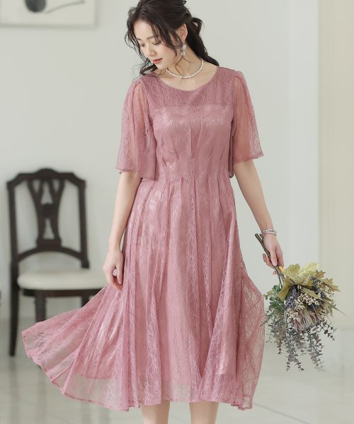 シフォン切替スリーブAラインワンピース 結婚式 パーティードレス 結婚式 二次会 食事会 セレモニー 発表会