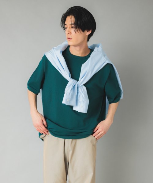NuAns(ニュアンス)/【Newance】Oversized Knit T Shirt ニットTシャツ/グリーン