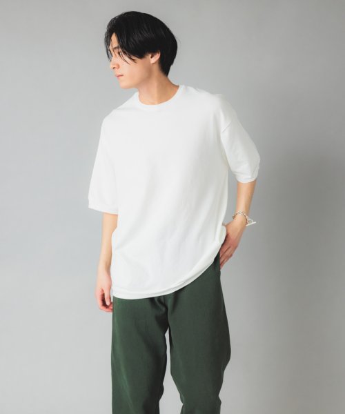 NuAns(ニュアンス)/【Newance】Oversized Knit T Shirt ニットTシャツ/ホワイト