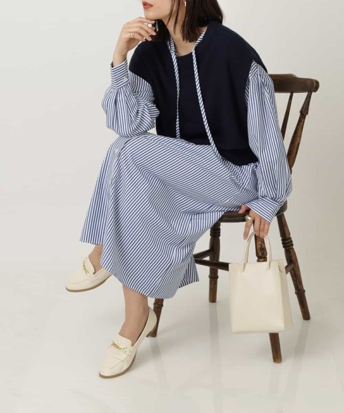 セール 2点セット ニットベスト ストライプシャツワンピース アー ヴェ ヴェ A V V Magaseek