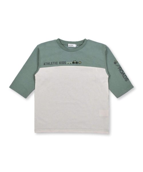 SLAP SLIP(スラップスリップ)/バイカラー ロゴ アスレチック プリント 7分丈Tシャツ (80～130cm)/グリーン
