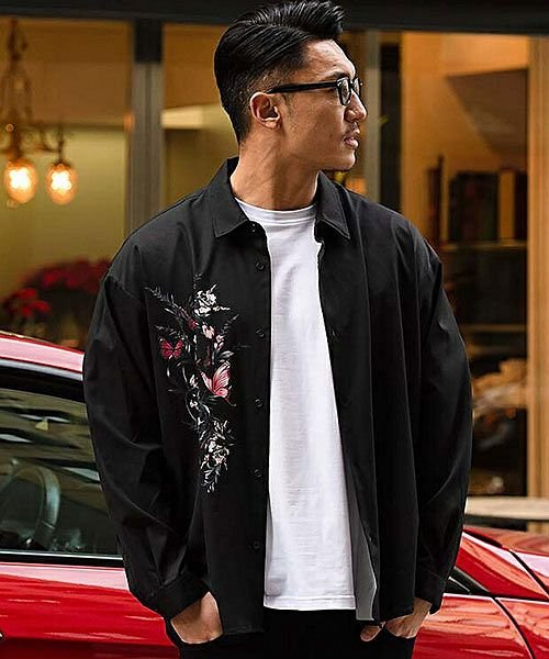 Sb Select 花柄プリントレギュラーカラー長袖シャツ メンズ ブランド 長袖 花柄 フラワー 蝶 トップス 羽織 ローズ プリント レギュラーカラー ポリ エスビーセレクト Sb Select Magaseek