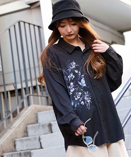 Sb Select 花柄プリントレギュラーカラー長袖シャツ メンズ ブランド 長袖 花柄 フラワー 蝶 トップス 羽織 ローズ プリント レギュラーカラー ポリ エスビーセレクト Sb Select Magaseek