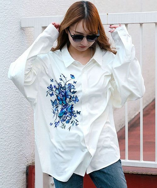 Sb Select 花柄プリントレギュラーカラー長袖シャツ メンズ ブランド 長袖 花柄 フラワー 蝶 トップス 羽織 ローズ プリント レギュラーカラー ポリ エスビーセレクト Sb Select Magaseek