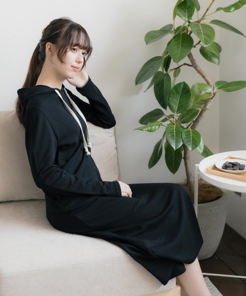 セール ワンピース パーカー 裏毛 マキシ丈 長袖 レディース ルームウェア 部屋着 パジャマ ゆったり オールシーズン スウェット 無地 大きいサイズ ロング丈 Aラ ロッキーモンロー Rocky Monroe Magaseek