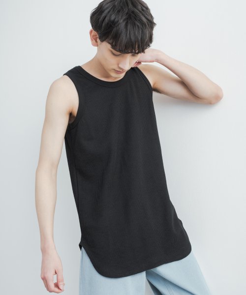 タンクトップ ノースリーブ ロンタン メンズ レディース サーマル ワッフル ゆったり ルーズ ロング丈 ラウンドカット 無地 インナー レイヤード 重ね着 カ ロッキーモンロー Rocky Monroe Magaseek