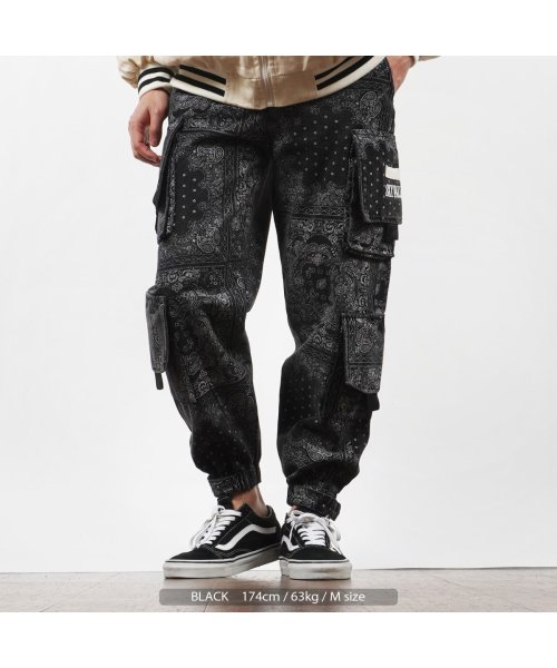 カーゴパンツ メンズ デニムパンツ レディース ワイドパンツ ◆ペイズリー柄 ルーズシルエット カーゴパンツ◆ 総柄 パンツ ワイドデニム ワイドカーゴパンツ SAX BLACK なし Sサイズ cm パンツ 裾口幅11 Mサイズ Lサイズ