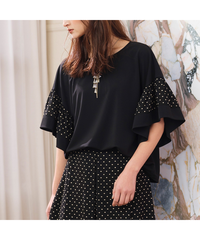 セール】ペオスポンチ×ドットジャカード・フレア袖ブラウス(504594144