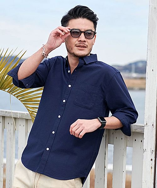 キャバリア Cavaria Cavaria レギュラーカラー7分袖パナマシャツ メンズ ブランド 7分袖 七分袖 大人 ファッション 春 夏 薄手 無地 ストライプ ベージュ ブルー ネイ Magaseek