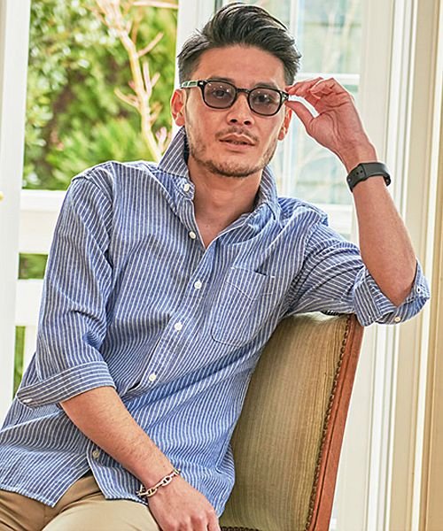 キャバリア Cavaria Cavaria レギュラーカラー7分袖パナマシャツ メンズ ブランド 7分袖 七分袖 大人 ファッション 春 夏 薄手 無地 ストライプ ベージュ ブルー ネイ Magaseek