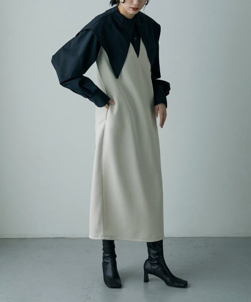 エトル Etoll Vネック ポンチワンピース レディース ロングワンピース ノースリーブ バックスリット スウェット ワンピース 深vネック 袖なし マキシ丈 ロング丈 ジャンプ Magaseek