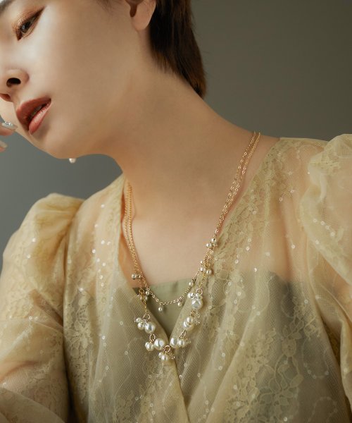 ネックレス レディース パール ビジュー 結婚式 アクセサリー 2連ネックレス パールネックレス ロング プレゼント ジュエリー ゴールド パーティー 大人 フ ニアナ Niana Magaseek