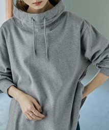 Fashion Letter(ファッションレター)/[M－5L] 小顔見えするハイネックプルオーバートップス レディース トップス 大きいサイズ 長袖 ハイネック スタンドネック ドローコード パーカー風 ヘビー/杢グレー