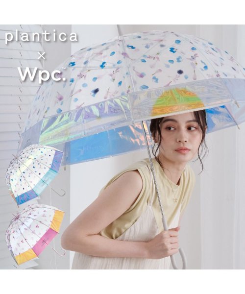 Wpc．(Wpc．)/【Wpc.公式】ビニール傘 [plantica×Wpc.]フラワーアンブレラ プラスティック シャイニー 60cm レディース 長傘/グレー