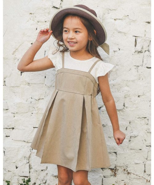 レイヤード 風 ツイル ステッチ Aライン ワンピース 80 150cm ベベ Bebe Magaseek