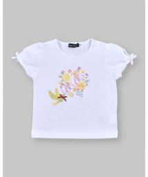 BeBe(ベベ)/水彩 ことり プリント リボン 袖 Tシャツ ベビー (80~90cm)/ホワイト