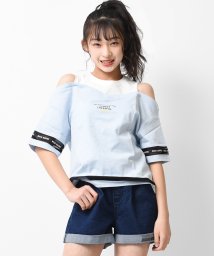 RiCO SUCRE(リコ シュクレ)/レイヤード風肩あきTシャツ/サックス
