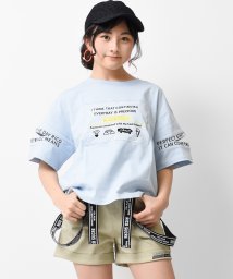 RiCO SUCRE(リコ シュクレ)/チュール刺繍ロゴ袖スリットTシャツ/サックス