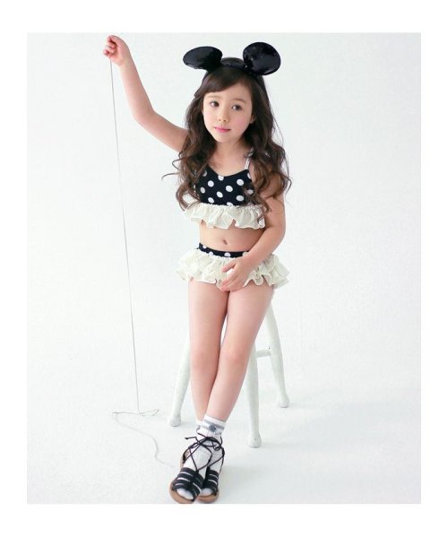 セール クララキッズ Clarah Kids キッズ 水着 スイムウェア 女の子 ビキニ フリル 水玉 ドット 帽子 キャップ Uvカーディガン 4点セット 子ども 子供 海水浴 プール ビーチ 日焼け防止 Magaseek