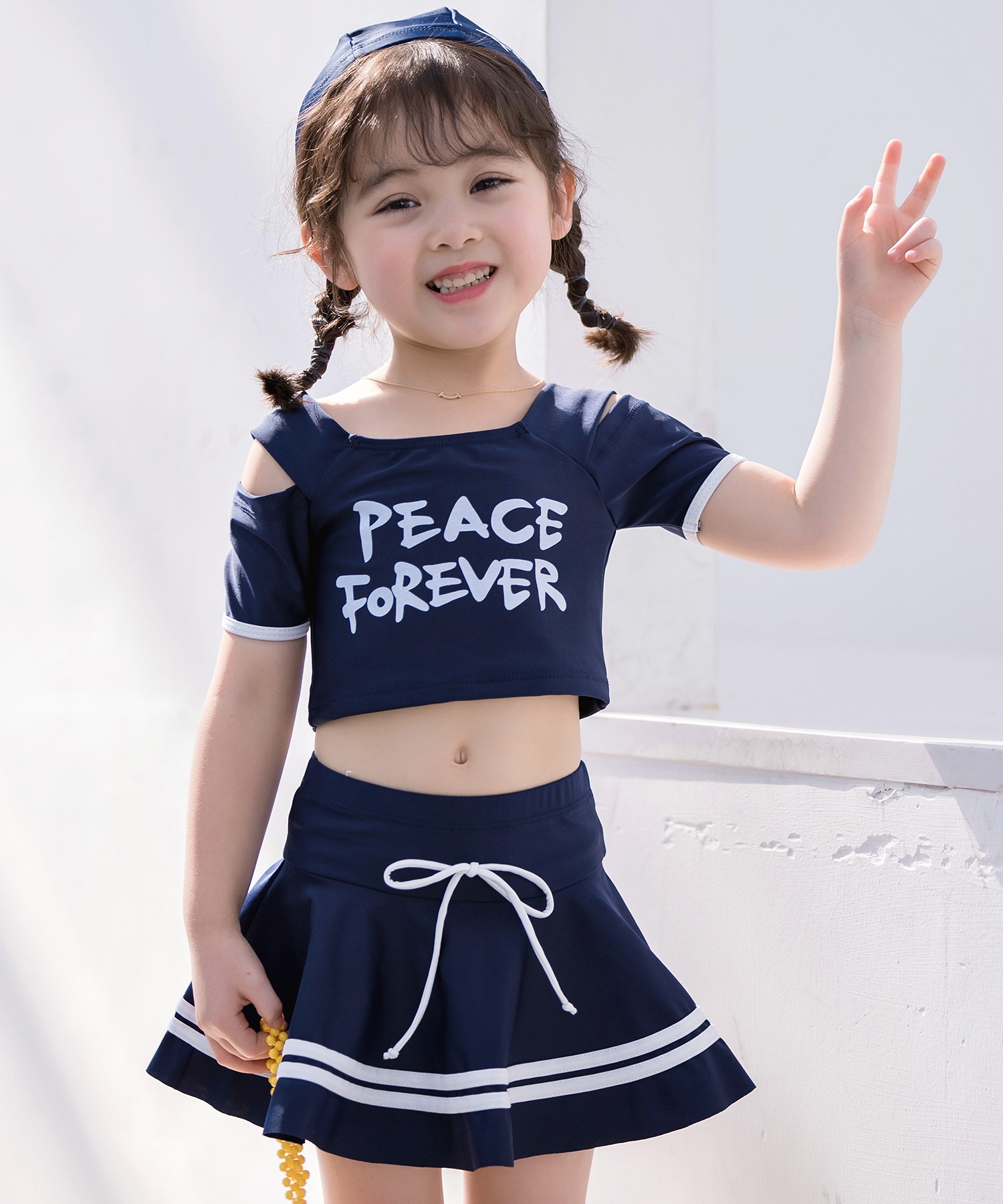 セール】キッズ 水着 女の子 フレアスカート スイムキャップ 3点セット